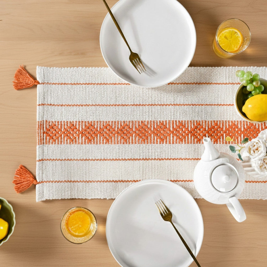 Amber Weave Cotton Runner With Tassels 180x33cm Nestasia