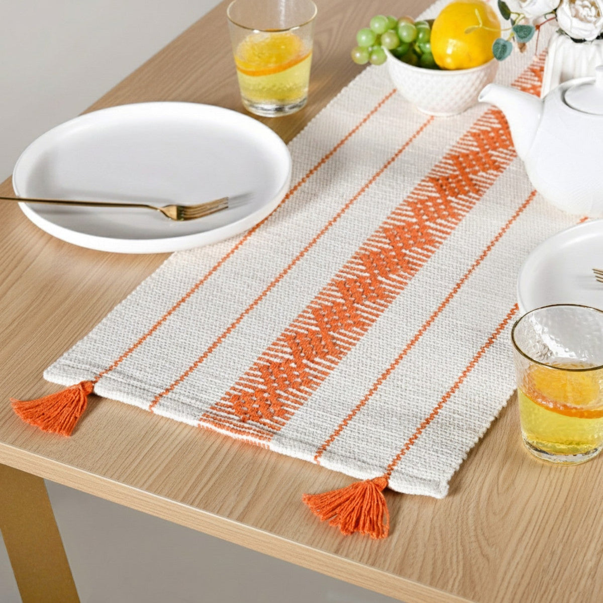 Amber Weave Cotton Runner With Tassels 180x33cm Nestasia