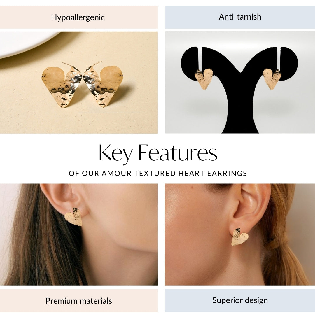 Amour Textured Heart Earrings Nestasia
