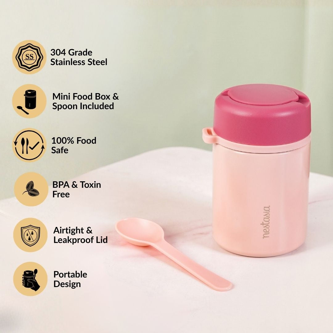 AMPM Portable Jar With Dressing Cup And Spoon Pink 460ml Nestasia
