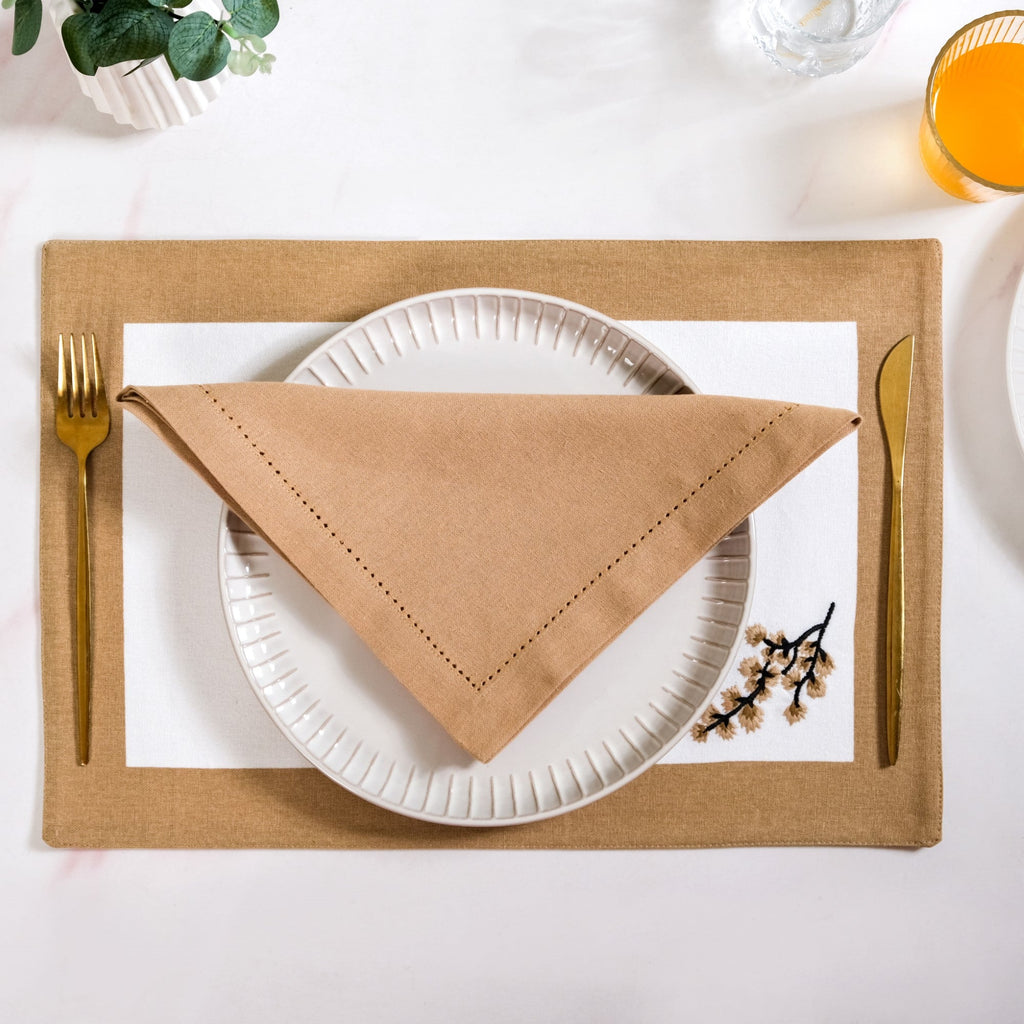 Midori Premium Cotton Hemstitched Dinner Napkins Set Of 6 In Brown Nestasia