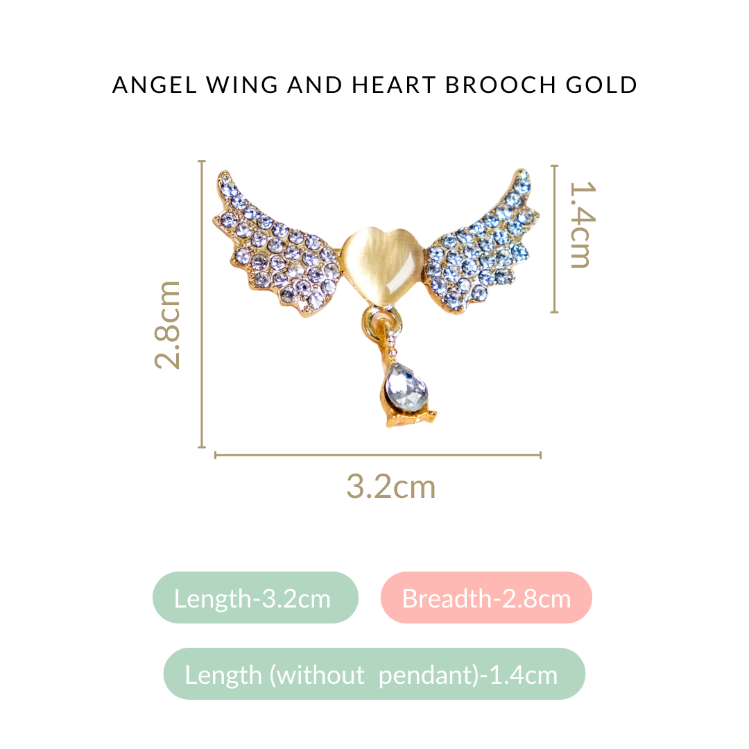 Angel Wing And Heart Brooch Gold Nestasia