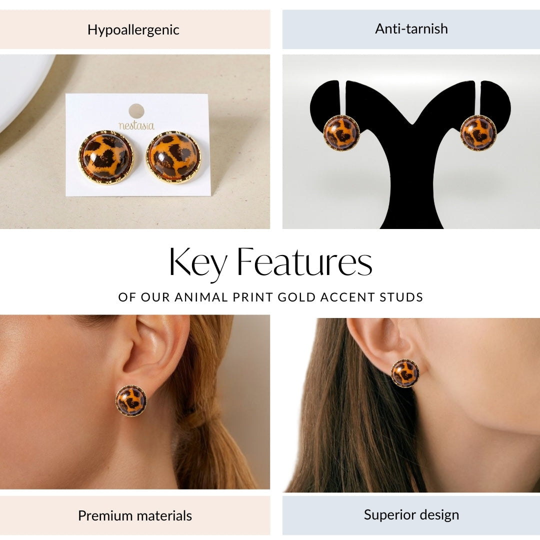Animal Print Gold Accent Studs Nestasia