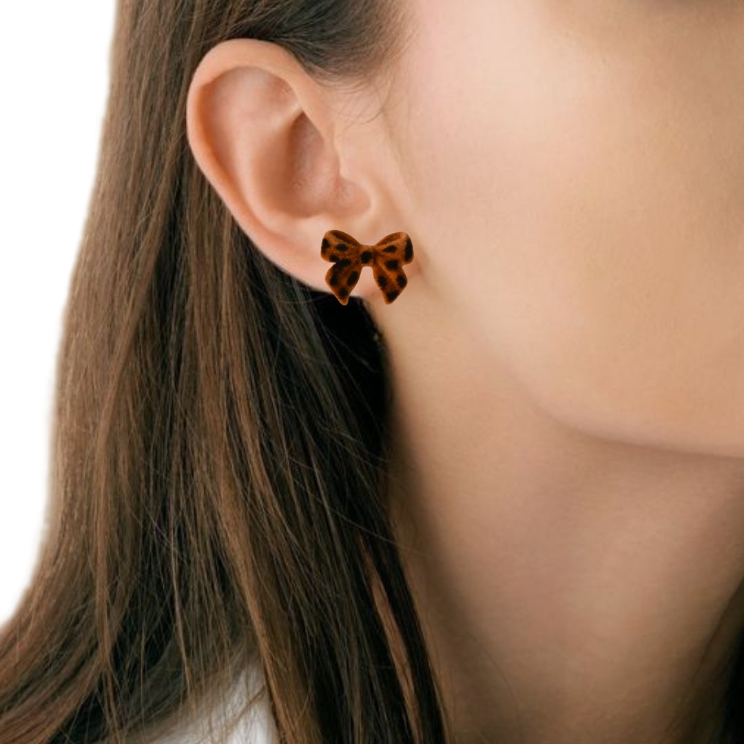 Animal Printed Bow Studs Nestasia