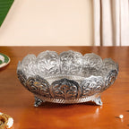Antique Engraved Pure Brass Urli With Silver Polish 22cm Nestasia
