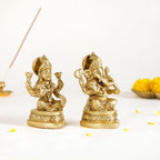 Ganesh Laxmi Pure Brass Statue Set Of 2 11cm Nestasia
