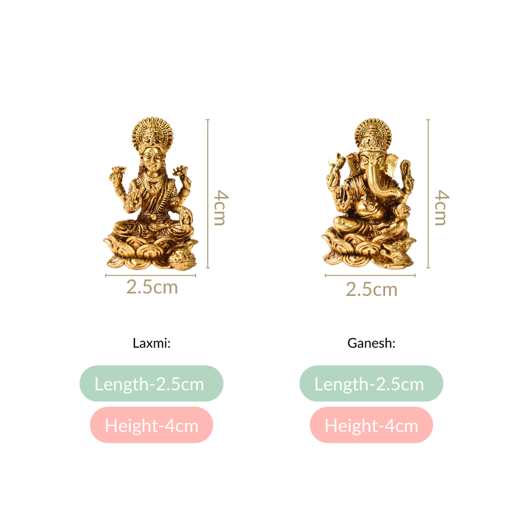 Laxmi And Ganpati Pure Brass Idol Set Of 2 4cm Nestasia