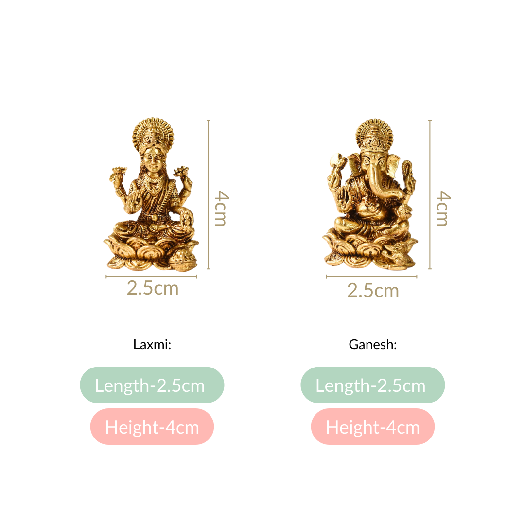 Laxmi And Ganpati Pure Brass Idol Set Of 2 4cm Nestasia