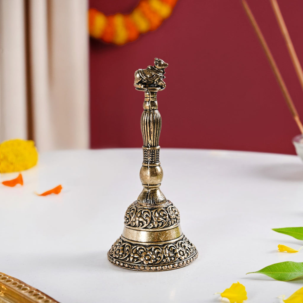 Antique Pure Brass Nandi Pooja Ghanti With Gift Box 10cm