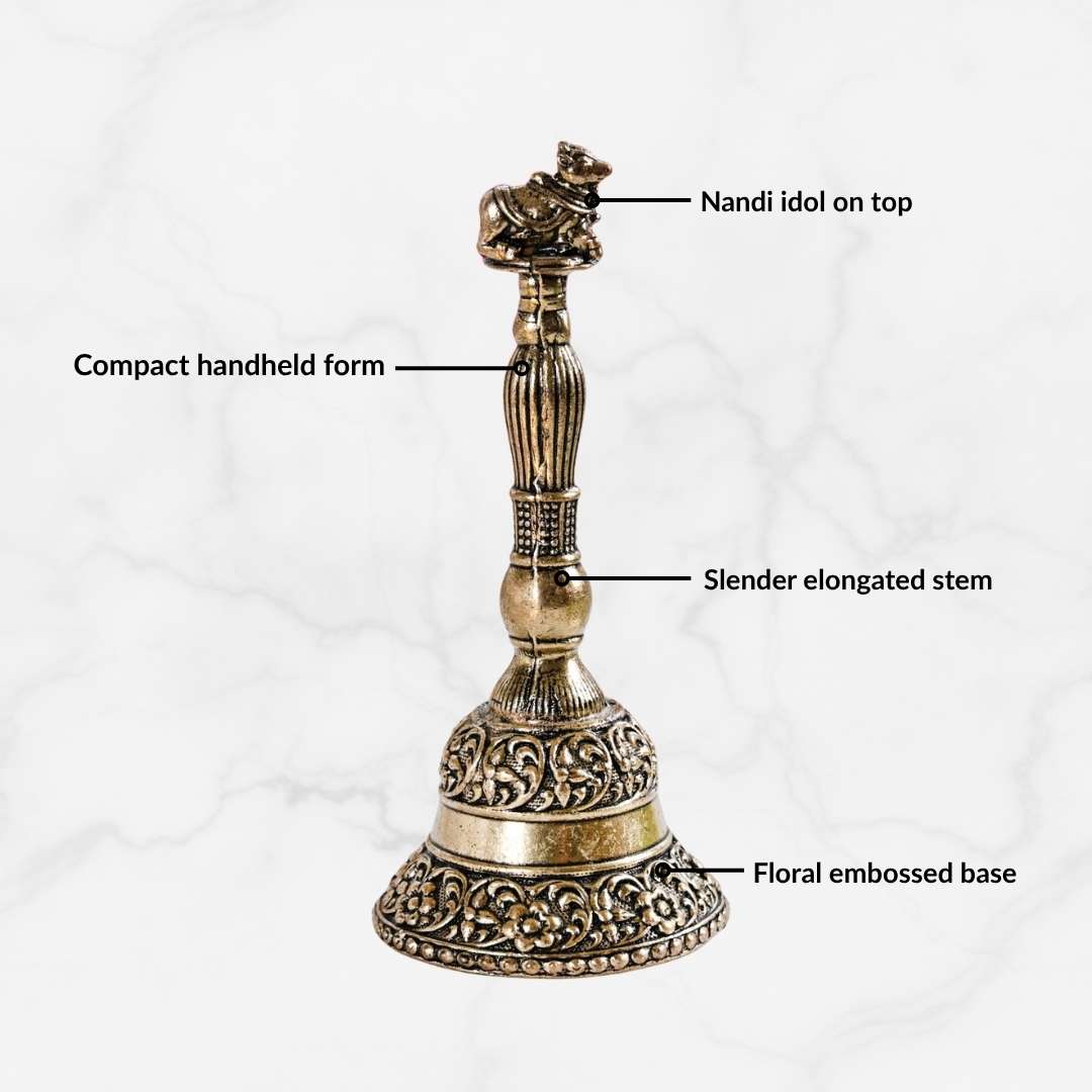 Antique Pure Brass Nandi Pooja Ghanti With Gift Box 10cm