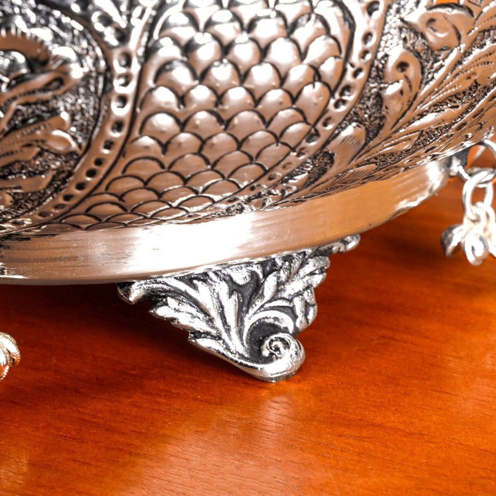 Antique Pure Brass Urli With Silver Polish For Temple 23cm Nestasia