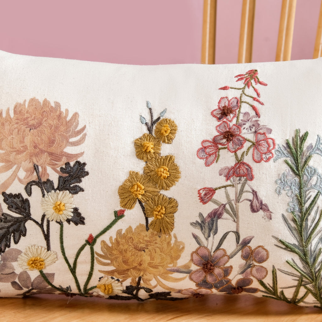 Hand Embroidered Botanica Cotton Cushion Cover 50x30cm Nestasia