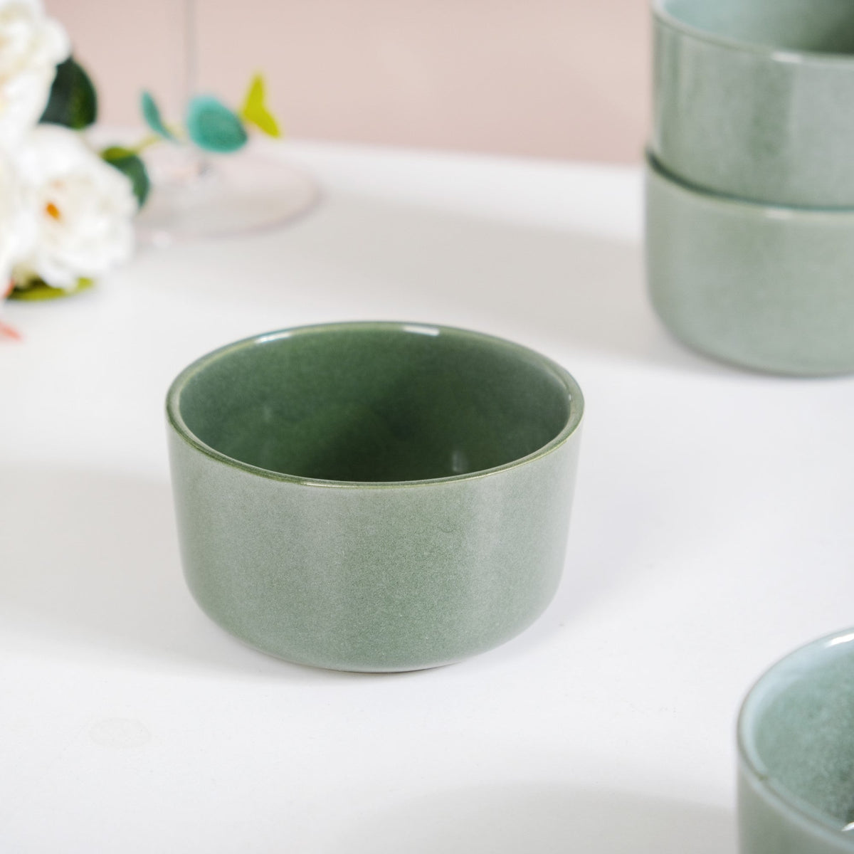 Sera Set Of 6 Round Ceramic Small Bowl Sage Green 200ml Nestasia