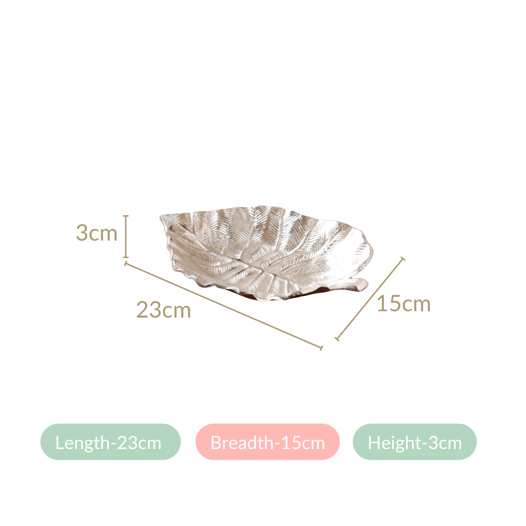 Silver Colocasia Leaf Metal Tray Set Of 2 Nestasia