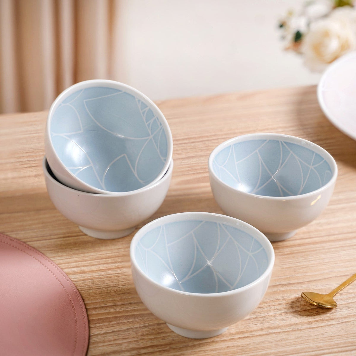 Monvia Art Deco Printed Snack Bowl Set Of 4 Blue 325ml Nestasia