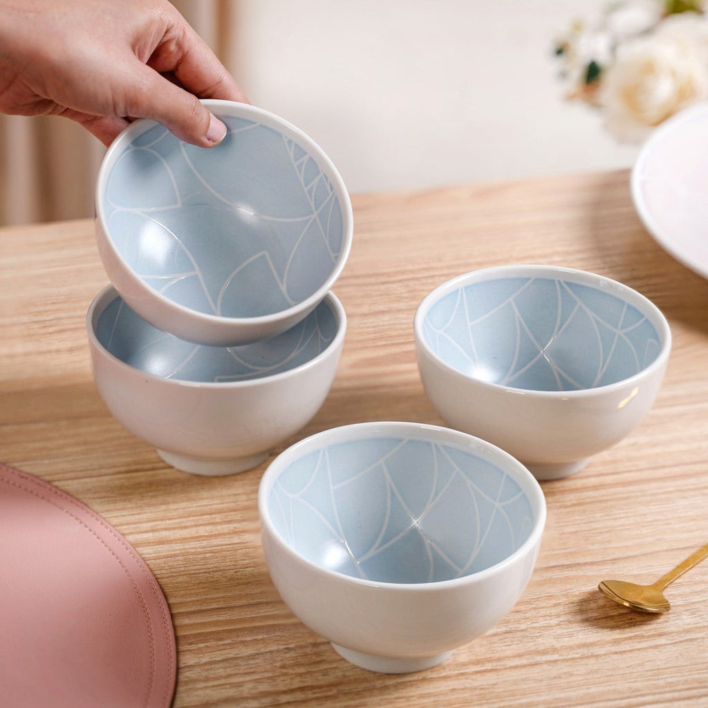 Monvia Art Deco Printed Snack Bowl Set Of 4 Blue 325ml Nestasia