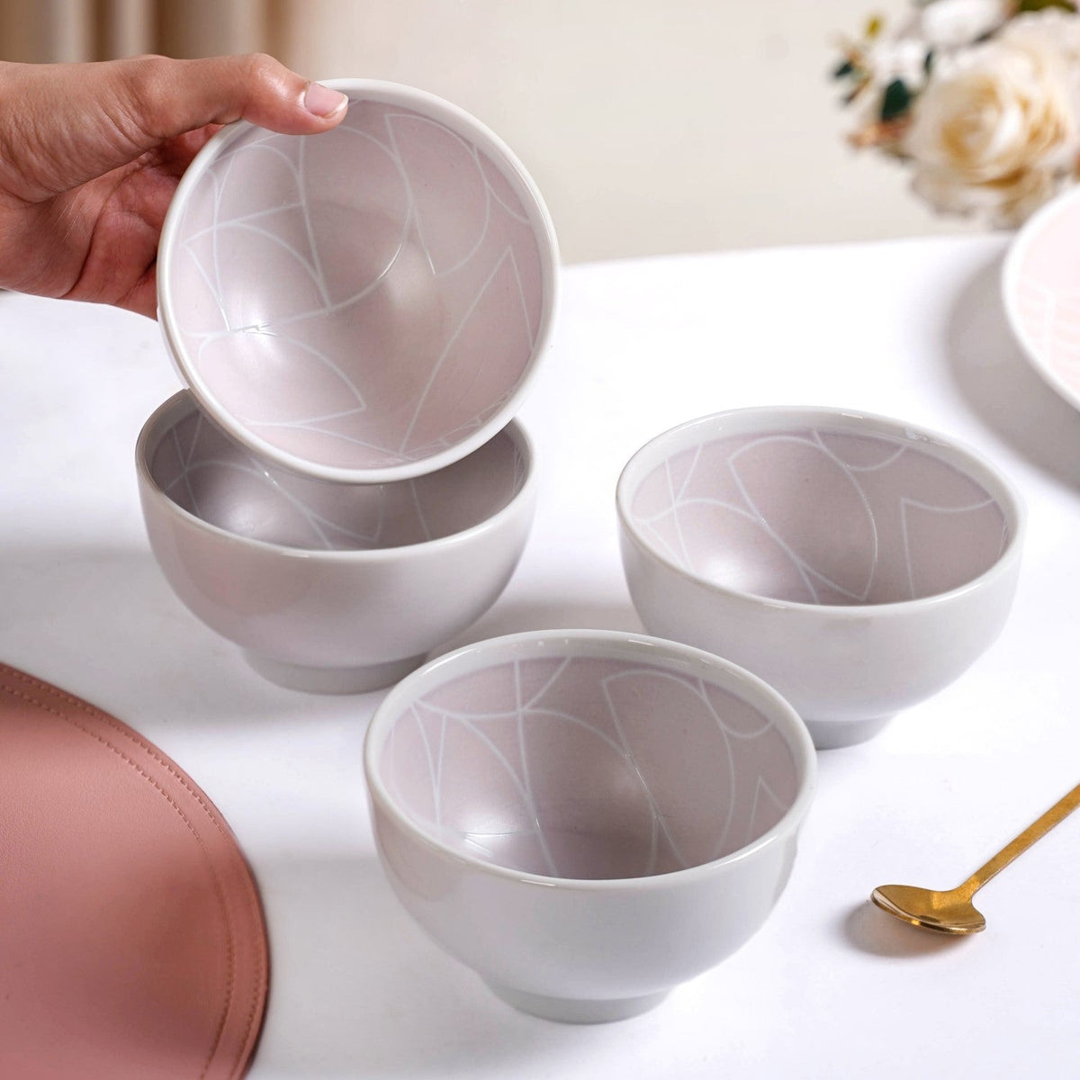 Monvia Modern Art Deco Light Mauve Small Bowl Set Of 4 325ml Nestasia