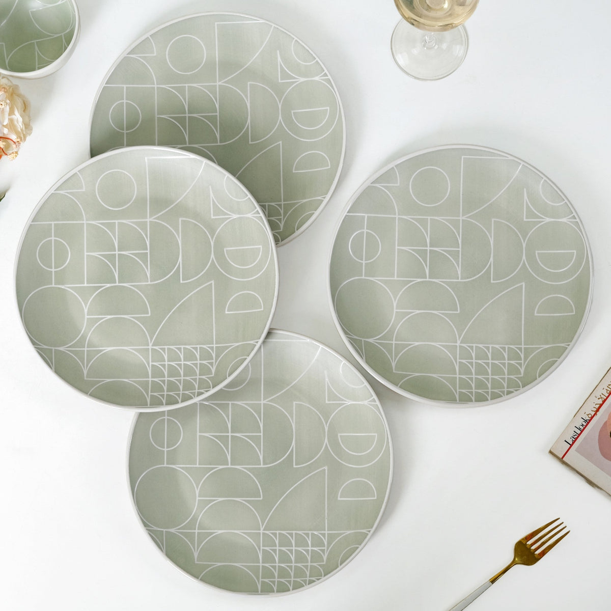 Monvia Geometric Pattern Dinner Plate Set Of 4 Mint 10 Inch Nestasia