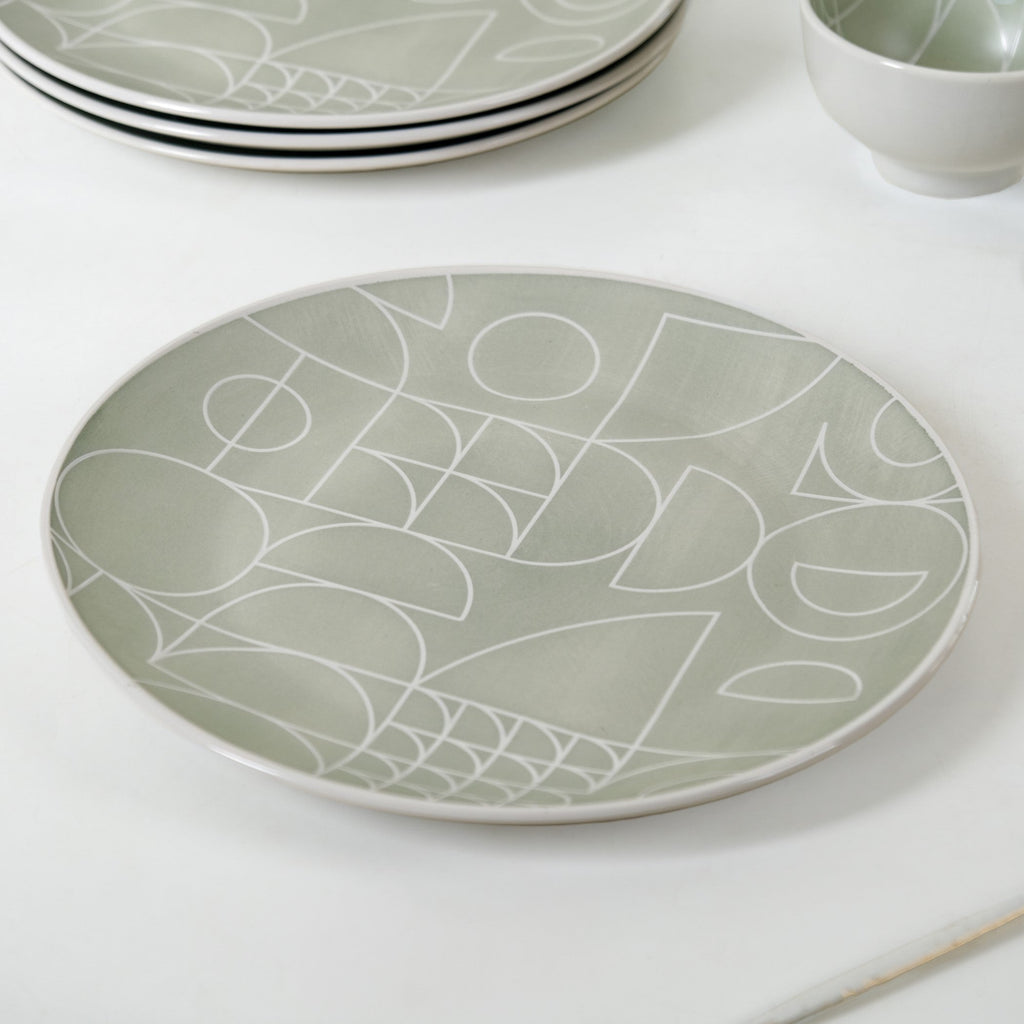 Monvia Geometric Pattern Dinner Plate Set Of 4 Mint 10 Inch Nestasia