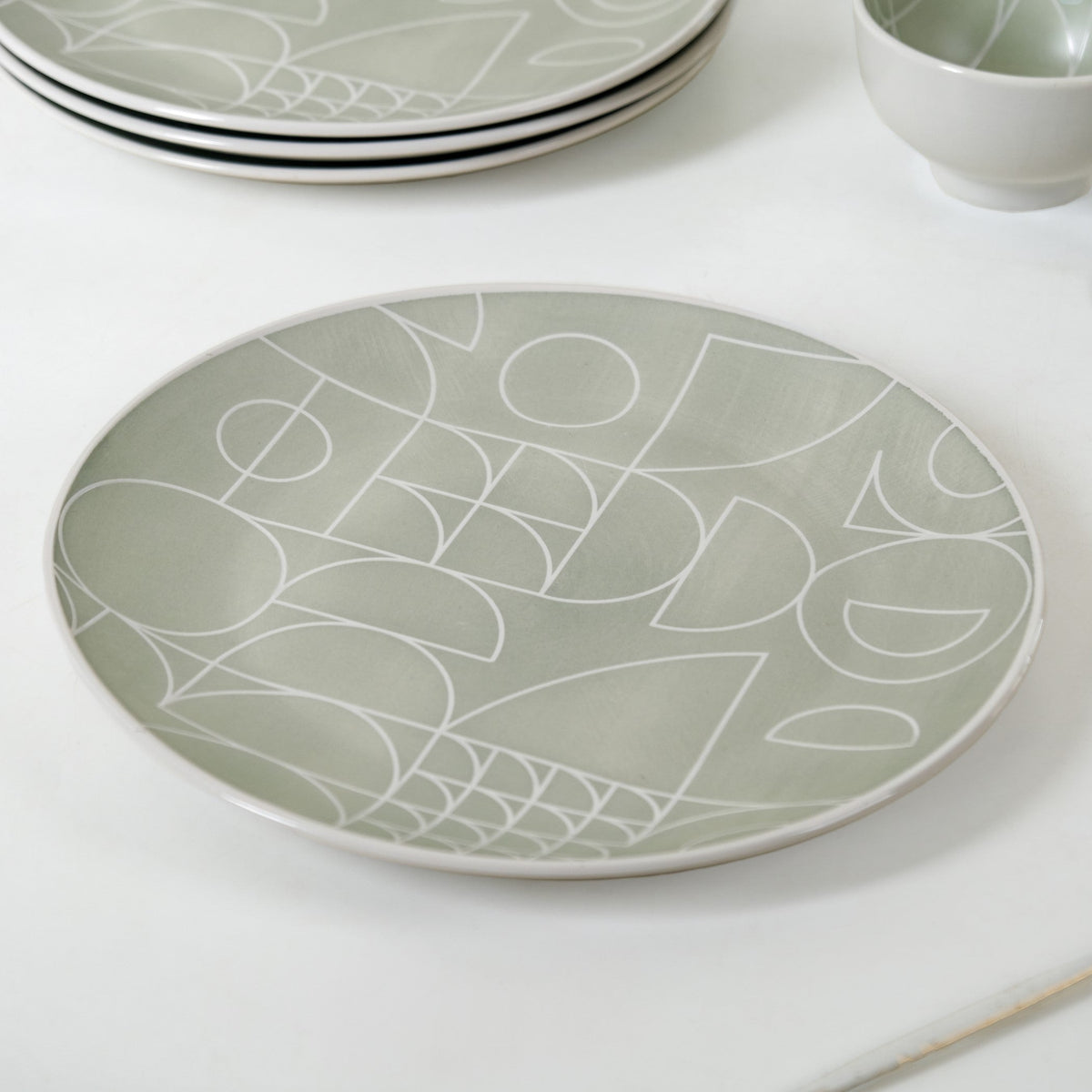 Monvia Geometric Pattern Dinner Plate Set Of 4 Mint 10 Inch Nestasia