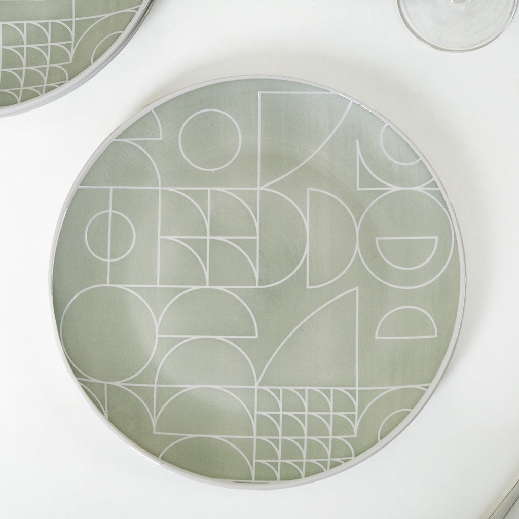 Monvia Geometric Pattern Dinner Plate Set Of 4 Mint 10 Inch Nestasia