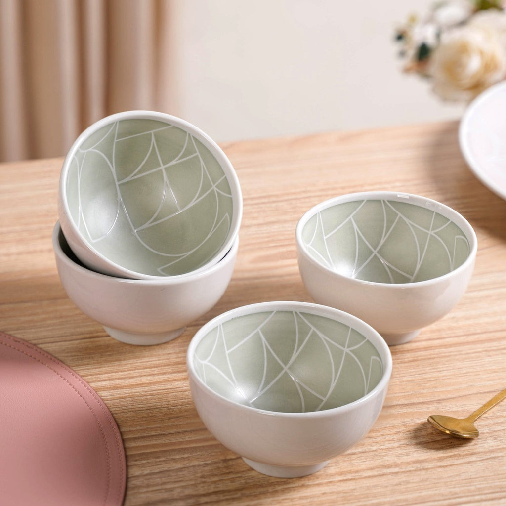 Monvia Geometric Pattern Ceramic Bowl Set Of 4 Mint 325ml Nestasia