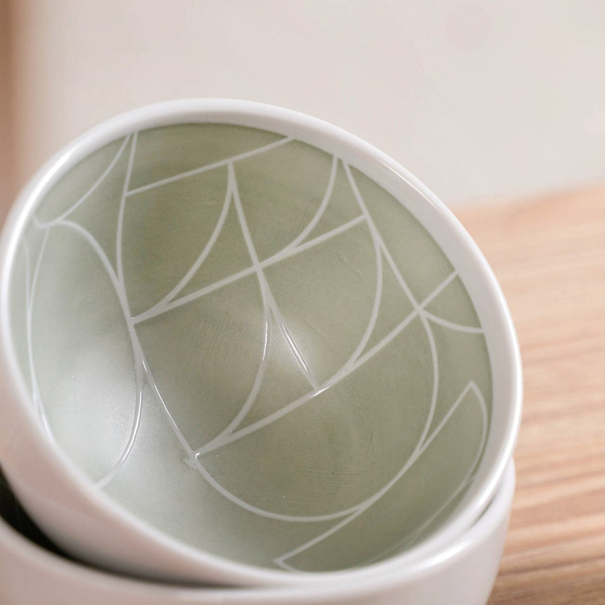 Monvia Geometric Pattern Ceramic Bowl Set Of 4 Mint 325ml Nestasia