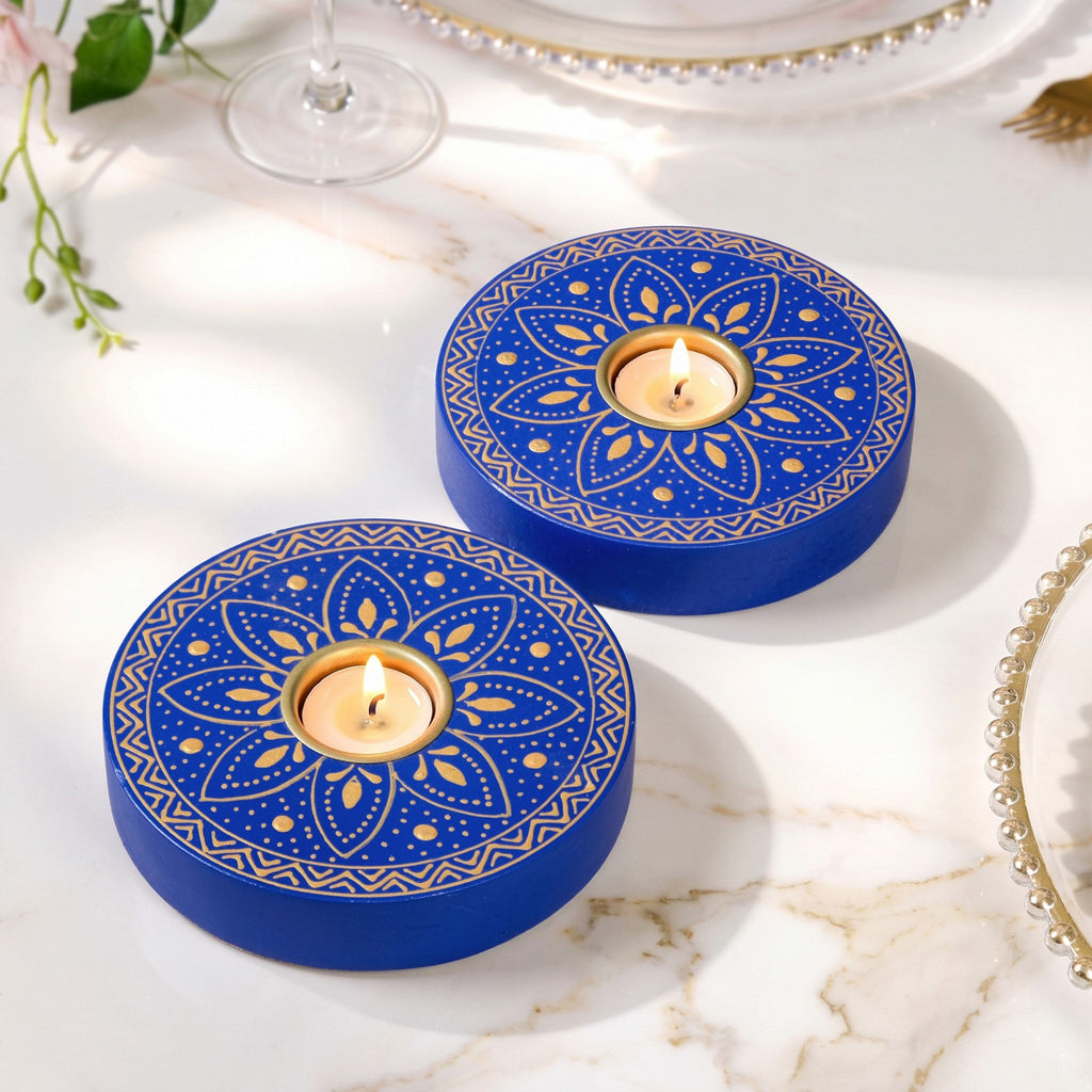 Azure Mandala Tealight Candle Holder Set Of 2 Nestasia