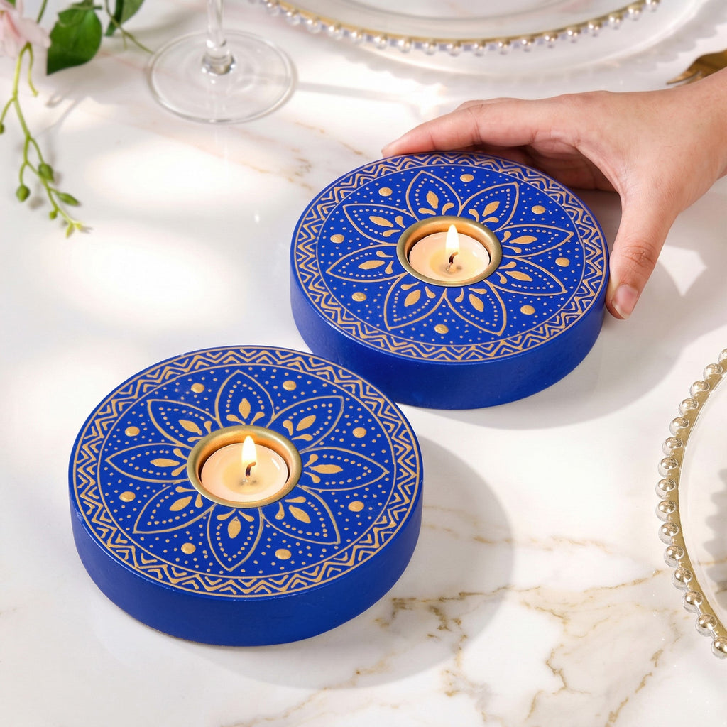 Azure Mandala Tealight Candle Holder Set Of 2 Nestasia