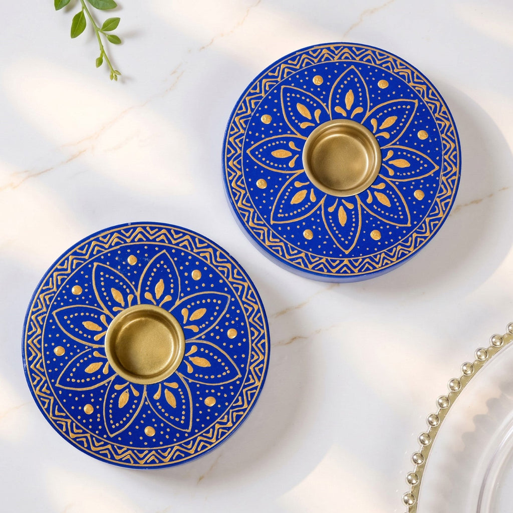 Azure Mandala Tealight Candle Holder Set Of 2 Nestasia