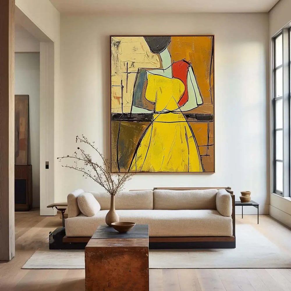 Hand-painted People Oil Painting On Canvas Abstract Large Yellow Texture Vintage Wall Art Wabi Sabi Painting Bedroom Large Wall Decor Gift Painting kafalo