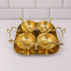 Brass Hammered Serving Tray / Platter With Bowl and Spoon Set With Velvet Box Vedansh Craft