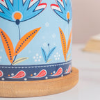Cerulean Bloom Botanical Planter With Wooden Coaster Nestasia