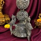 Brass Silver Plated Lightweight Peacock Samai/Lamp Pair Vedansh Craft