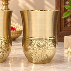 Brass Hafl Floral Design Glass Pair (3.8 Inch) Vedansh Craft