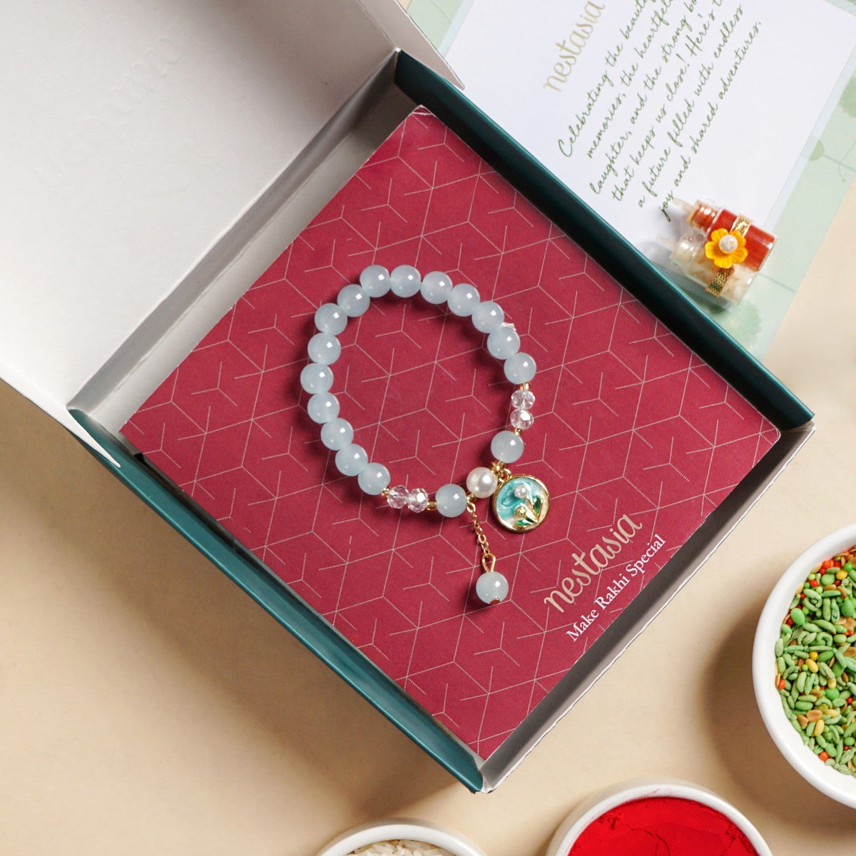 Baby Blue Bracelet Rakhi Gift Set Nestasia
