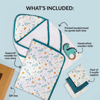 Baby Dino Gift Hamper With Towel Swaddle Napkin Rattle Set Of 6 Nestasia