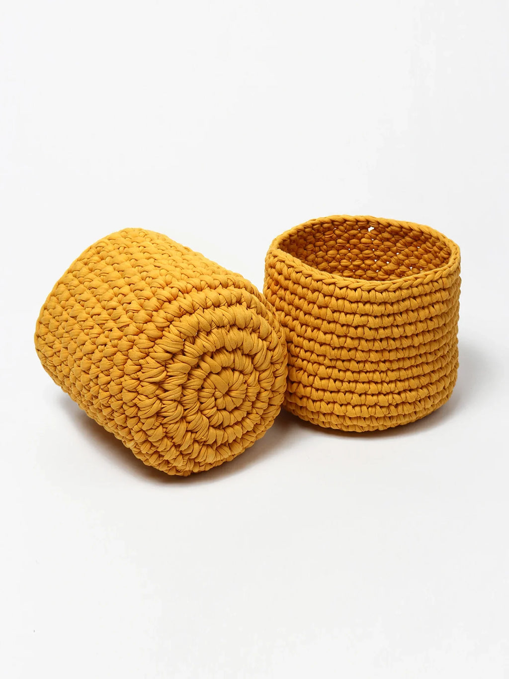 Set of 2 Natural Cotton Basket for Planters & Living Room Storage