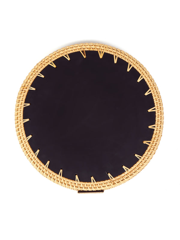 Rustic Handmade Round Cane Tray with Rangoli Mosaic for Stylish Serving and Display