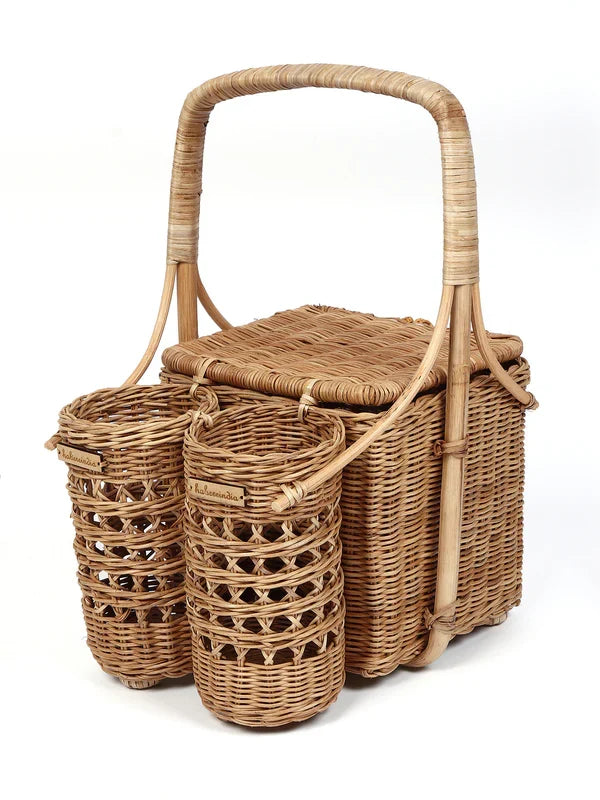 Portable Wicker Picnic Basket Handmade for Lunch, Snacks & Food Carry