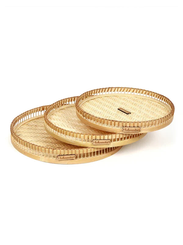 Natural Bamboo Set of 3 Tray for Gifting, Serving, and Multipurpose Use