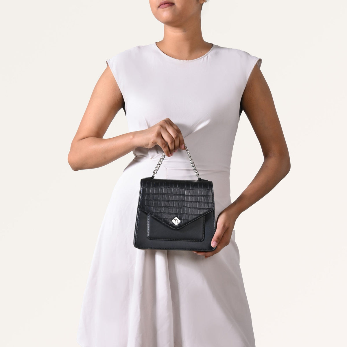 Croco Black Sling Bag Nestasia