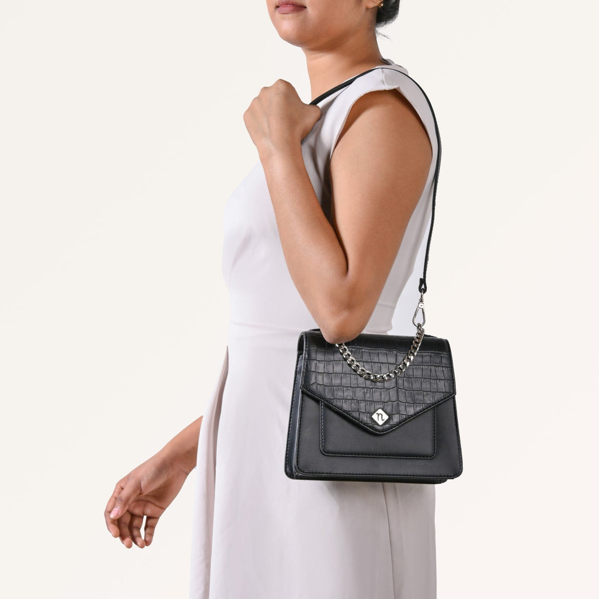 Croco Black Sling Bag Nestasia