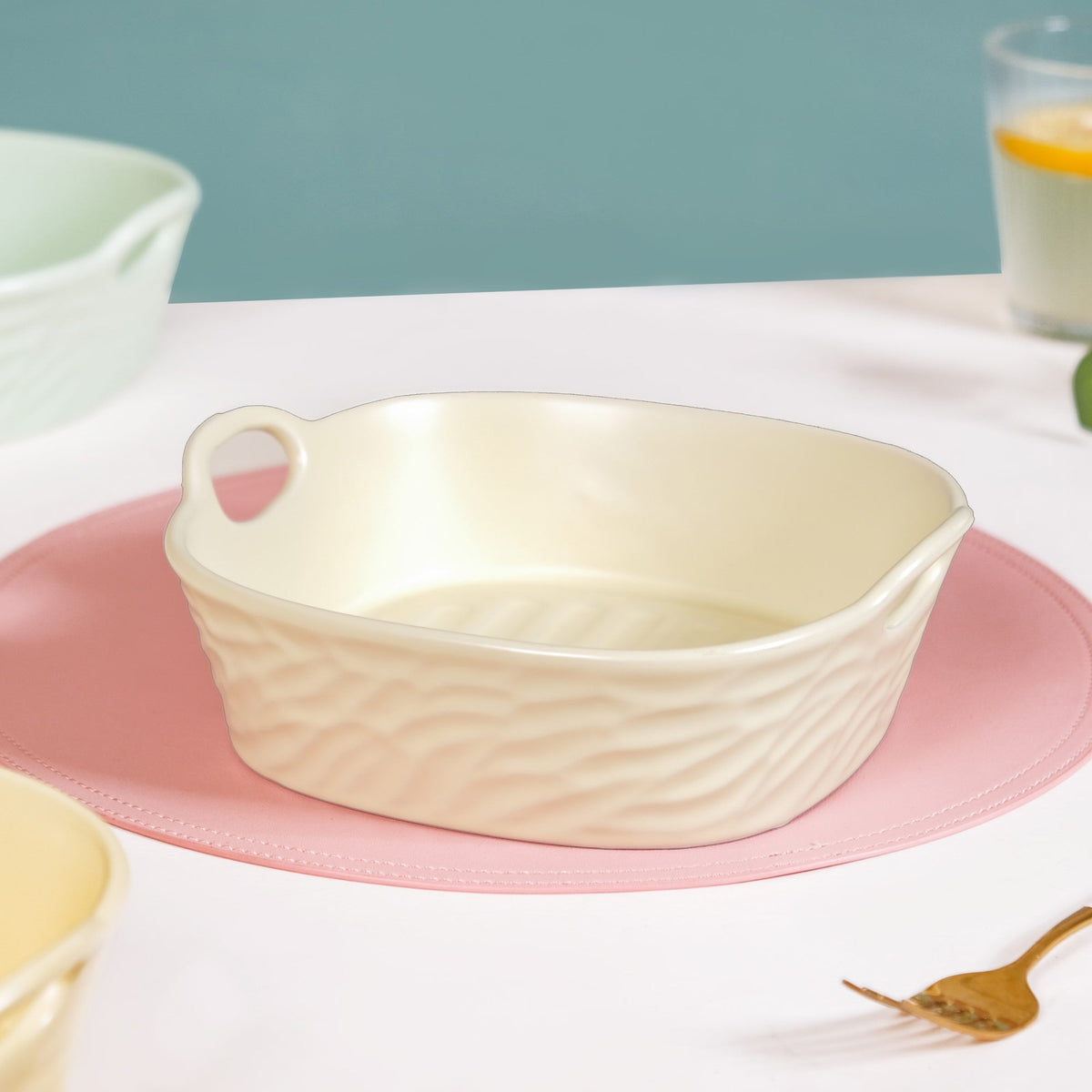 Ceramic Serving Bowl With Double Handle White 800 ml Nestasia