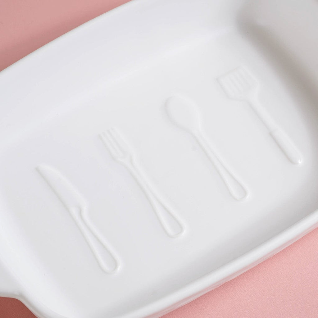Rectangular Ceramic Baking Dish With Handle White 650 ml Nestasia