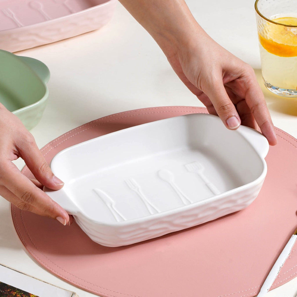 Rectangular Ceramic Baking Dish With Handle White 650 ml Nestasia