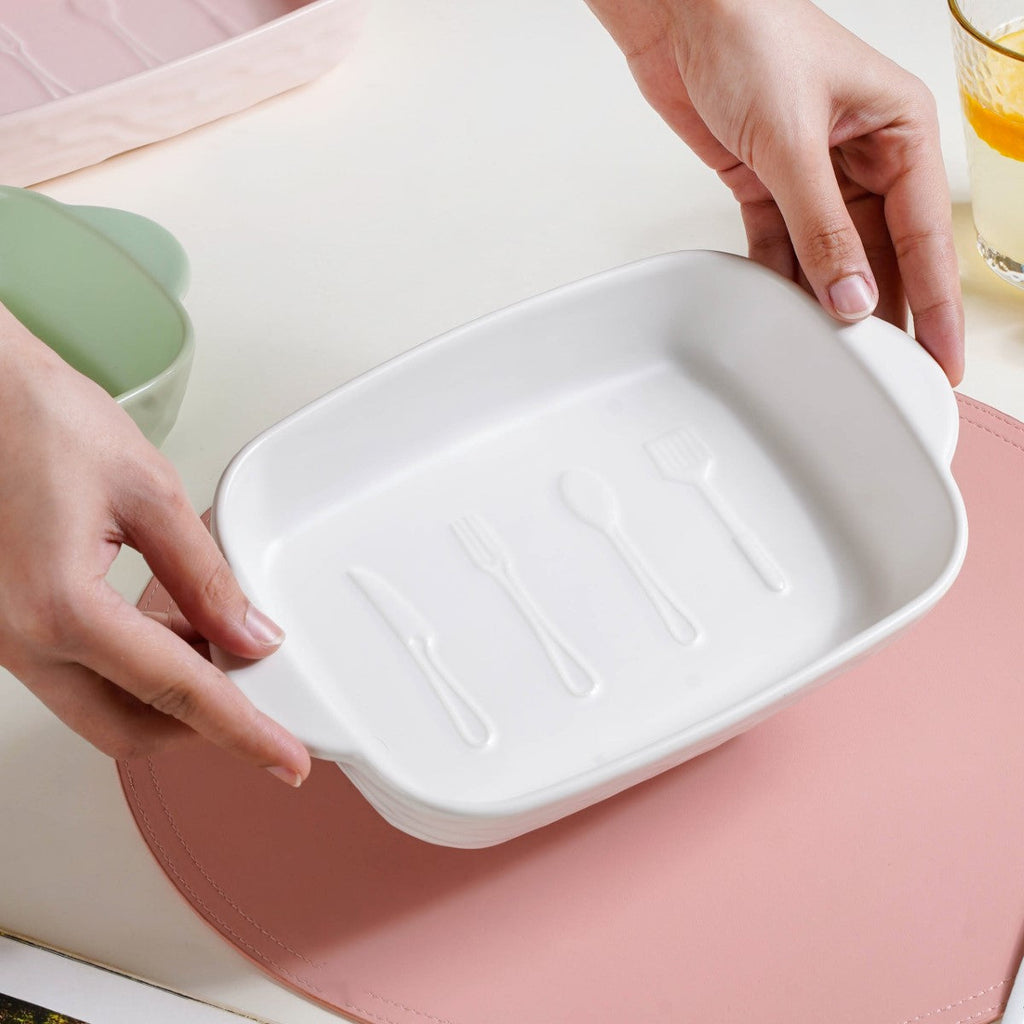 Rectangular Ceramic Baking Dish With Handle White 650 ml Nestasia