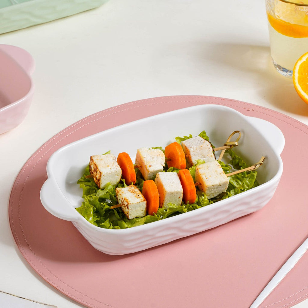 Rectangular Ceramic Baking Dish With Handle White 650 ml Nestasia
