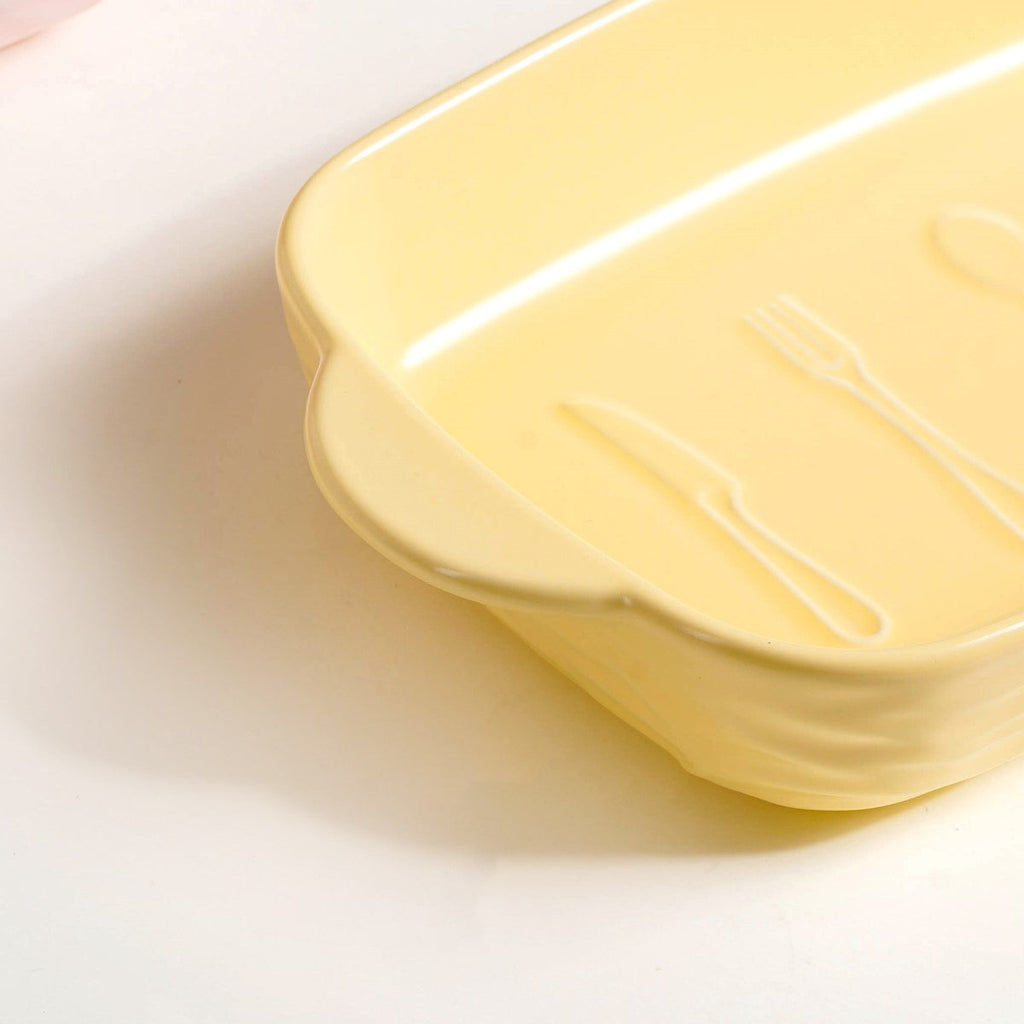 Ceramic Baking Dish With Handle Yellow 650 ml Nestasia
