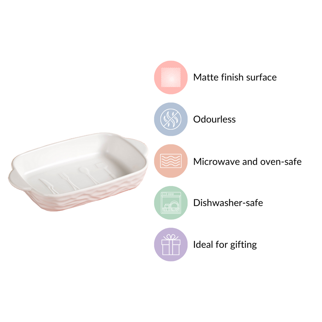 Rectangular Ceramic Baking Dish With Handle White 650 ml Nestasia